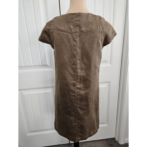 Zara Basic Faux Suede Brown Shift Dress Size M Lined Cap Sleeve Babydoll - Picture 6 of 9